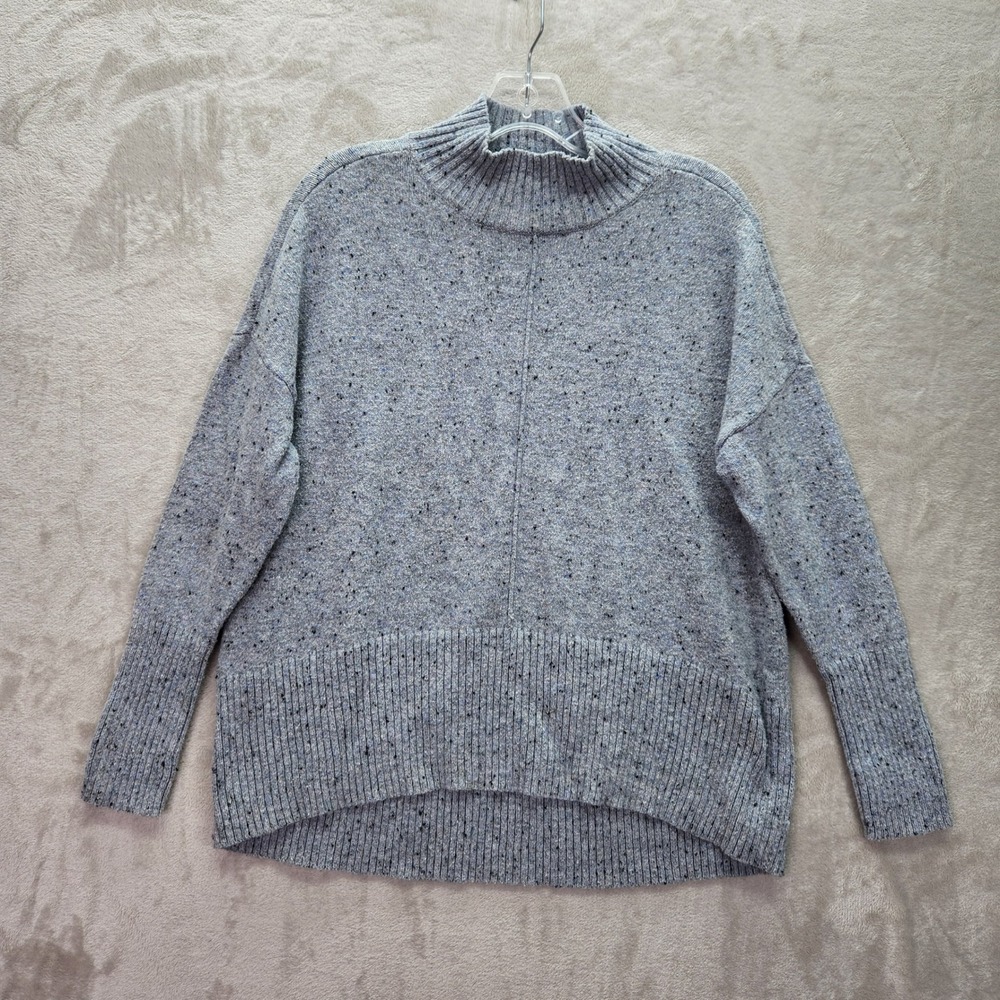 ANA A New Approach Womens Medium Speckled Knit Funnel Neck Pullover Sweater Gray